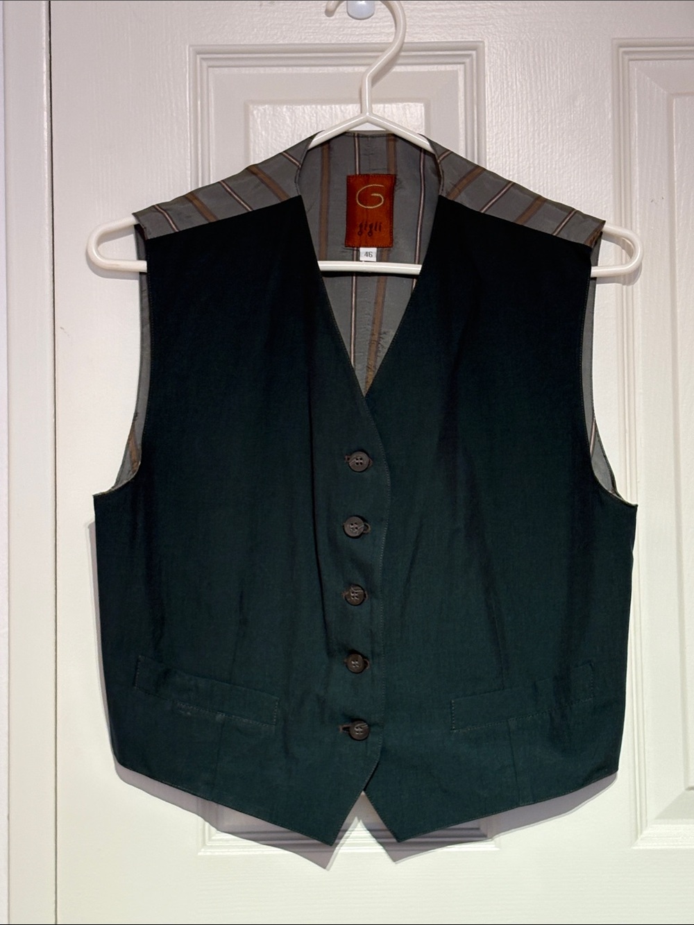 Dark Green Women’s  Button Vest with Striped Lining